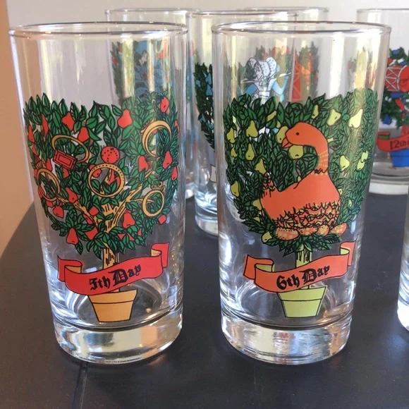 Vintage 1970’s Indiana Glass 12 Days of Christmas Drinking Tumblers COMPLETE SET - Picture 5 of 10